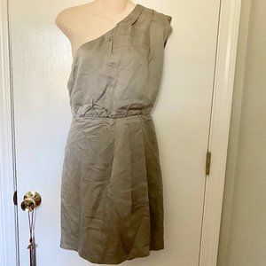 New French Connection Faux Wrap Asymmetry One Shoulder Silk Draped Lined…